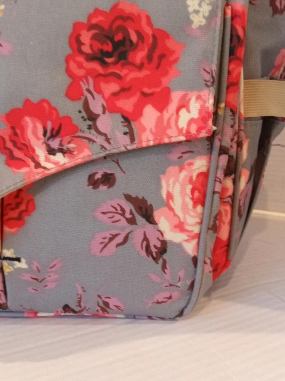Kaom Floral Roses Gray & Pink Women’s Tote Diaper Bag Backpack